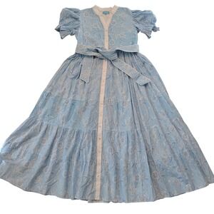 Darlington Isle Blue White Floral Puff Sleeve Button Front Maxi Dress 3XL Easter
